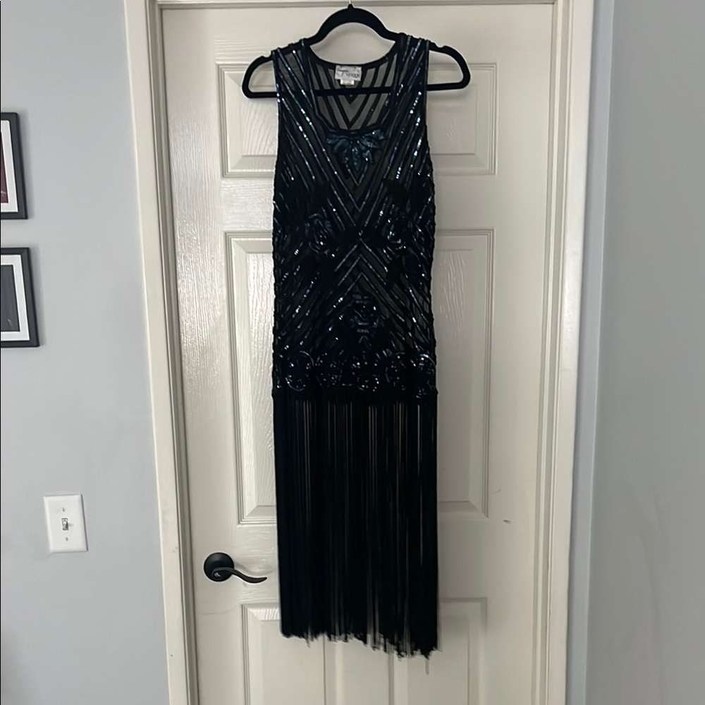 Unique Vintage Black Embellished Sheath Midi Dress